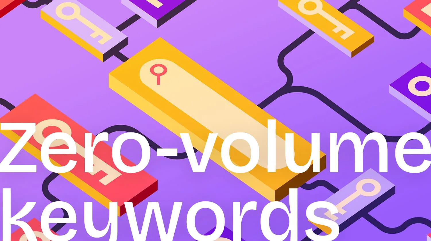 Zero-volume keywords cover with search paths, question marks, and keyword tags