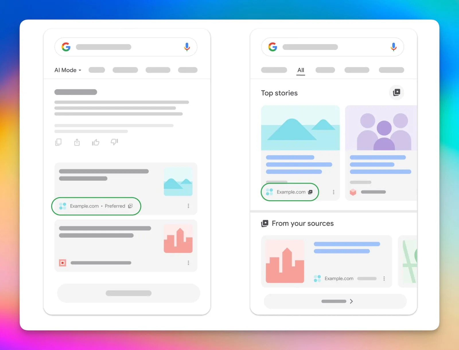 AI Overview içinde gösterilen Google Tercih Edilen Kaynaklar seçeneği