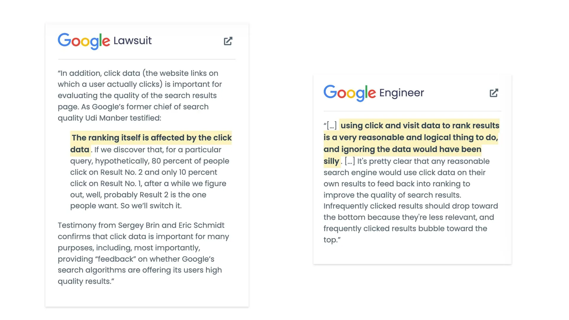 Tıklama ve kullanıcı etkileşimini sıralama sinyali olarak gösteren Google belgeleri