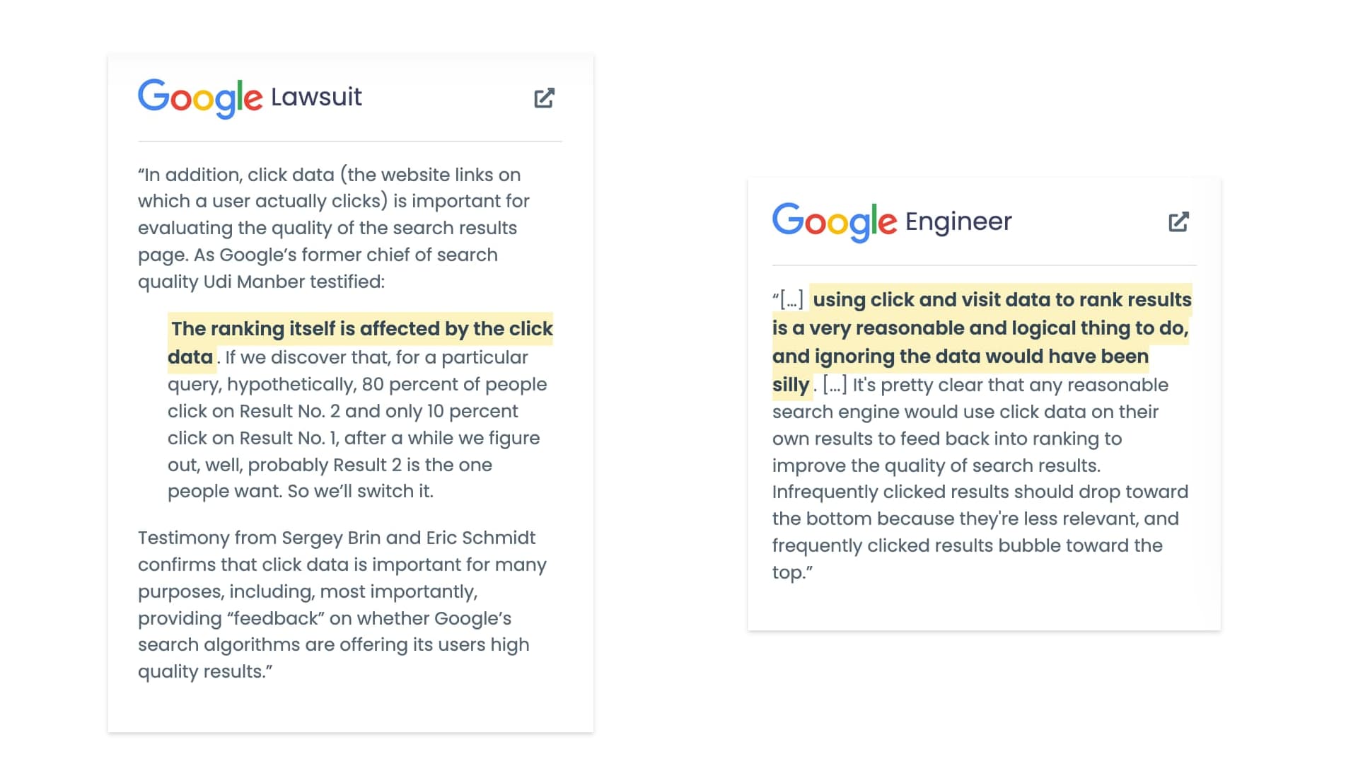 Google Lawsuit Documents that shows CTR is ranking metrics