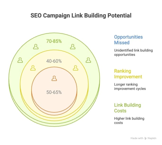 Diagram illustrating the potential of link building in an SEO campaign, highlighting key strategies and outcomes.