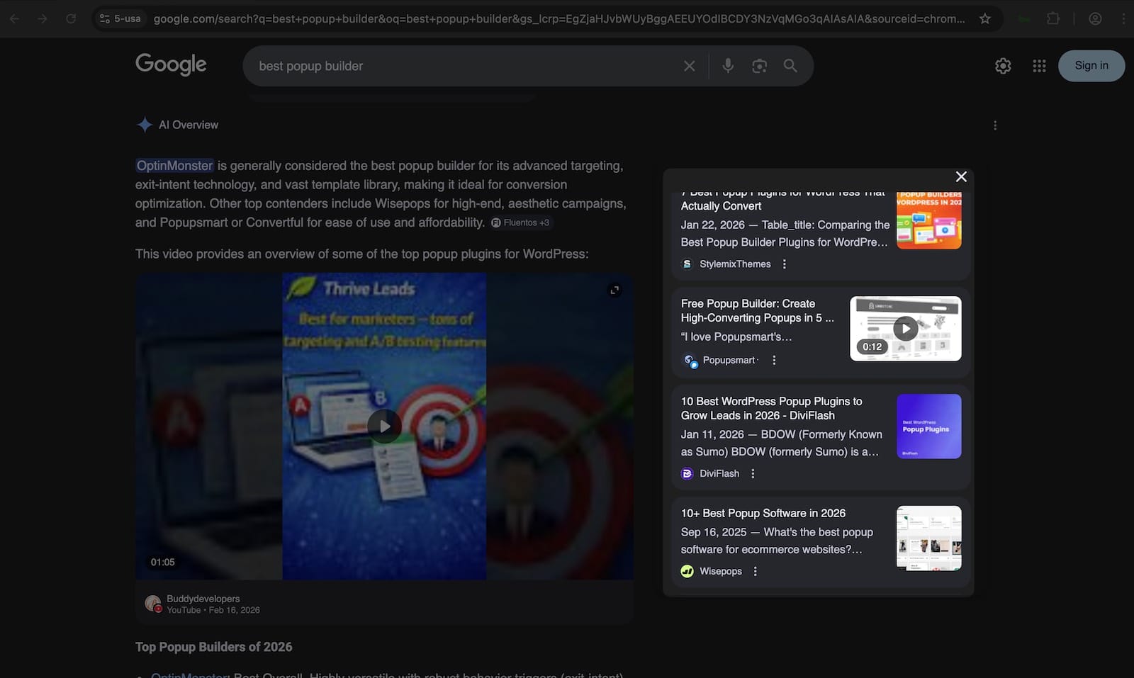 google ai overview popup builder example serp